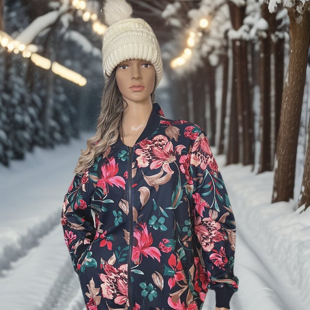 SHEIN Lightweight Zippered Floral Jacket